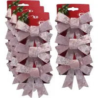 Gerimport kerstornamenten strikken - 12x st- velvet roze - 12x13 cm - glitters - kerstversiering