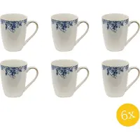 Clayre & Eef Mok set van 6 stuks 330 ml Blauw Porselein Bloemen Theemok