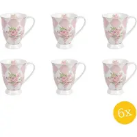 Clayre & Eef Mok set van 6 stuks 300 ml Roze Wit Porselein Rozen Drinkbeker