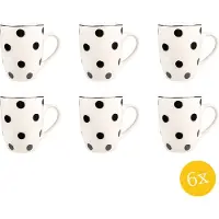 Clayre & Eef Mok set van 6 stuks 350 ml Wit Zwart Porselein Stippen Theemok