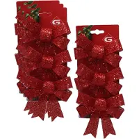 Gerimport kerstornamenten strikken - 12x st- rood - 12x13 cm - kerstboomstrikjes - kerstversiering