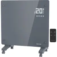 Auronic Elektrische Kachel – Convectorkachel met Thermostaat en Afstandsbediening - Glazen Paneelverwarming - 1000W Heater - Grijs
