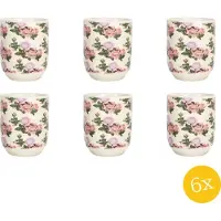 Clayre & Eef Mok set van 6 stuks 100 ml Beige Roze Porselein Rond Bloemen Theemok
