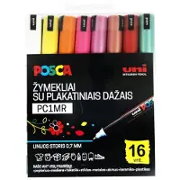 Uni-Ball Posca PC-1MR Marker Set: 16 Kleuren Poster Verf, Fijn 0.7mm