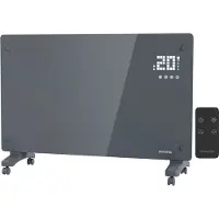 Auronic Elektrische Kachel – Convectorkachel met Thermostaat en Afstandsbediening - Glazen Paneelverwarming - 2000W Heater - Grijs