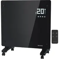 Auronic Elektrische Kachel – Convectorkachel Met Thermostaat en Afstandsbediening - Glazen Paneelverwarming - 1000W Heater - Zwart