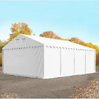 TOOLPORT Opslagtent 6x8 m met ritssluitingen - 2,6m zijwandhoogte, PVC 1400, met grondframe, wit, zonder statica (zekerheidspluspakket)