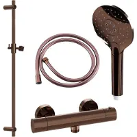FortiFura Calvi douchekraan met glijstangset met ronde handdouche, gladde doucheslang - PVD - geborsteld koper SW970053/SW970036/SW799407/SW970047