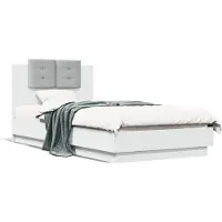 vidaXL Bedframe met hoofdeinde bewerkt hout wit 90x190 cm