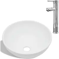 vidaXL Badkamerwastafel met mengkraan rond keramiek wit