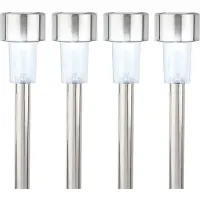 Lumineo 4x Buiten/tuin LED zilveren stekers solar verlichtingen 36 cm RVS