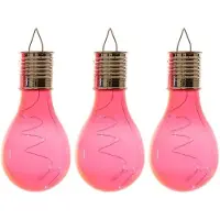 Lumineo 3x Buiten/tuin LED rood lampbolletje/peertje solar verlichting 14 cm