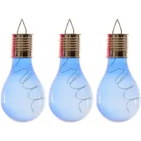 Lumineo 3x Buiten/tuin LED blauw lampbolletje/peertje solar verlichting 14 cm