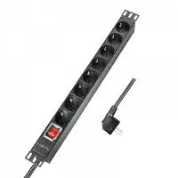 Logilink PDU8C01 19 inch Stekkerdoos voor patchkast 1 HE Geaarde contactdoos Met schakelaar Zwart