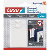 TESA zelfklevende spijkers - 8x stuks - wit - voor gevoelige oppervlakte als behang/pleisterwerk - draagkracht 2 kg