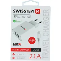 Swissten USB Ladegerät Smart IC mit 2x USB 2,1A Power + Datenkabel USB / Lightning MFi 1,2 M