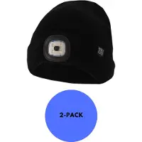 Heatkeeper - Thermomuts + LED lichtje heren - Zwart - One Size - 2-Paar