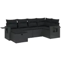 vidaXL 6-delige Loungeset met kussens poly rattan zwart