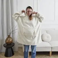 Home Deco Factory Snuggle dames - mannen -capuchon - extra breed - wit - hoody - plaid - cadeauverpakking