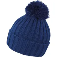 Result Grof gebreide winter muts met pompon navy voor volwassenen -