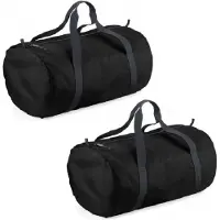 Bagbase 2x stuks zwarte ronde polyester sporttas/weekendtas 32 liter - Reistas - 50 x 30 x 26 cm