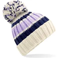 Beechfield Wintermuts met Pompon - creme/lila/blauw - volwassenen - 100% soft-acryl