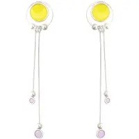 Behave – Oorbellen – 925 Sterling Zilveren Oorbellen - Langewerpige oorhanger - Geel Paars Glas