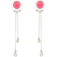 Behave – Oorbellen – 925 Sterling Zilveren Oorbellen - Langewerpige oorhanger - Rood Blauw Geel Glas