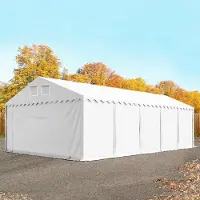 TOOLPORT Opslagtent 6x10 m met ritssluitingen - 2,6m zijwandhoogte, PVC 800, met grondframe, wit, zonder statica (zekerheidspluspakket)