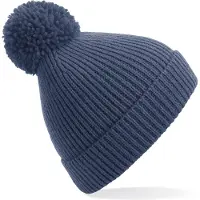 Result Gebreide warme wintermuts in het staal blauw met pompom voor
