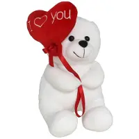 Gerimport Pluche knuffelbeer met I Love hartje - wit/rood - 30 cm - Knuffelberen