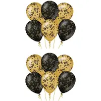 Paper Dreams 16x stuks luxe Sarah/50 jaar feest ballonnen - goud/zwart - latex - ca 30 cm - Ballonnen