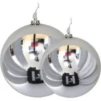 Gerimport Grote decoratie kerstballen - 2x st - zilver - D15 en D20 cm - kunststof - kerstversiering