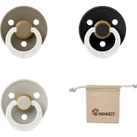 BIBS fopspeen - maat 1 0-6 maanden - 3 stuks – Glow Sand – Glow Black – Glow Dark oak + Monkiezz speenzakje