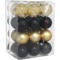 Gerimport kerstballen - 48x - 6 cm - zwart/goud - kunststof - kerstversiering