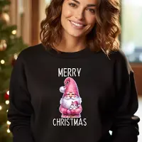 B&C Dames kersttrui- Merry Christmas Gnoom roze- Zwarte sweater- maat L- Foute kersttrui dames.