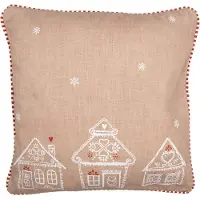 Clayre & Eef Kussenhoes 40x40 cm Bruin Katoen Gingerbread house Sierkussenhoes Bruin Sierkussenhoes