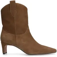 Manfield Beige suède enkellaarsjes met hak | Maat 42
