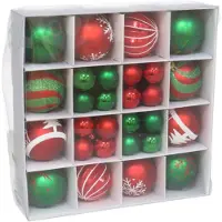 Gerimport Kerstballen en ornamenten - 42x - rood/groen -kunststof - Kerstbal