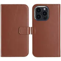 Selencia Echt Leren Bookcase voor de Apple iPhone 16 Pro Max - Lichtbruin