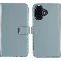 Selencia Echt Leren Bookcase voor de Apple iPhone 16 Plus - Air Blue