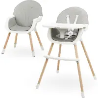 Moby-System Hoge Kinderstoel - Babyvoedingsstoel Amelia 2 - 3in1 stoel voor kinderen van 6 maanden tot 6 jaar - Stoel met dienblad en voetsteun - Veiligheidsgordels - Grijs