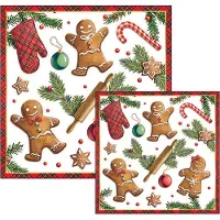 Ambiente servetten - Kerst - Gingerbread - 2 pakjes 33x33cm en 25x25cm - rood - kerstservetten