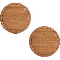 Zeller snijplank - 2x - met sap groef - bamboe hout - rond - Dia 25 cm - serveerplank