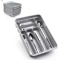 PlasticForte Bestekbak - 2x stuks - 6 vaks - zilver - 40 x 30 x 7 cm - bestekhouder - lade verdelers