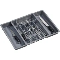 Zeller 2x Grijze uitschuifbare bestekbakken inzetbakken 29-50 x 38 cm - - Keukenbenodigdheden - Keukenlade/besteklade inzetbakken - Bestekbakken uitschuifbaar