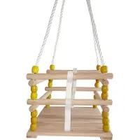 Happy People houten schommelzitje met tralies 30 cm blauw/geel