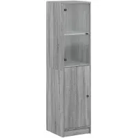 vidaXL Hoge kast met glazen deur 35x37x142 cm grijs sonoma eikenkleur