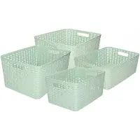 Forte Plastics Set van 4x stuks opbergboxen/opbergmandjes rotan mintgroen kunststof - Opbergbox