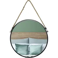 MISOU Spiegel - Rond - met Touw - Zwart - Spiegels - 37cm - Wandspiegel - Wanddecoratie